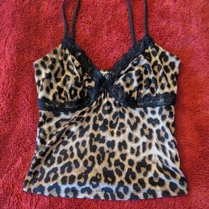 Leopard Print Camisole with Lace Trim